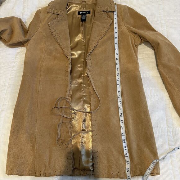 Denim & Co Leather Jacket Women's Small Tan Suede Hippie Festival Western Fringe - Picture 13 of 14